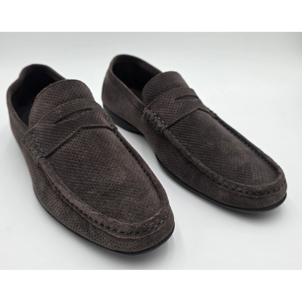 Bruno Magli Men's 6001 Brown Perforated Suede Penny Loafers Italy Size 10 M